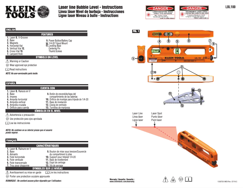 Page 1 of the manual User Manual Klein Tools LBL100