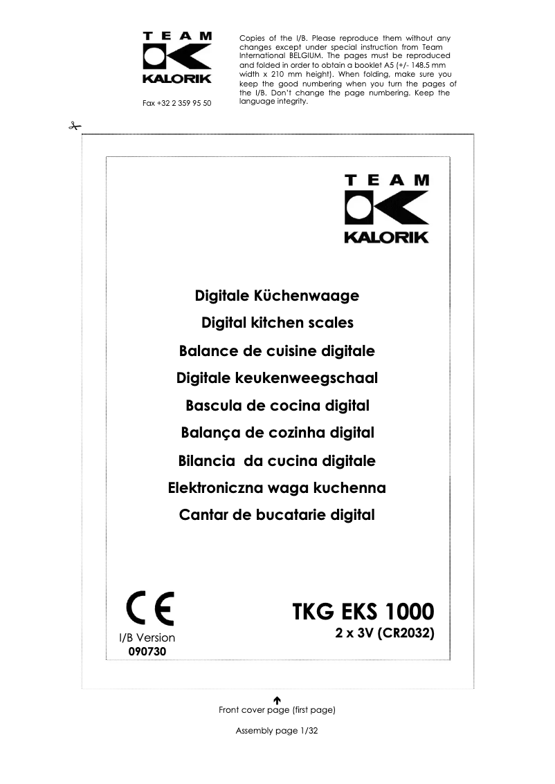 First page image of the manual for TKG EKS 1000