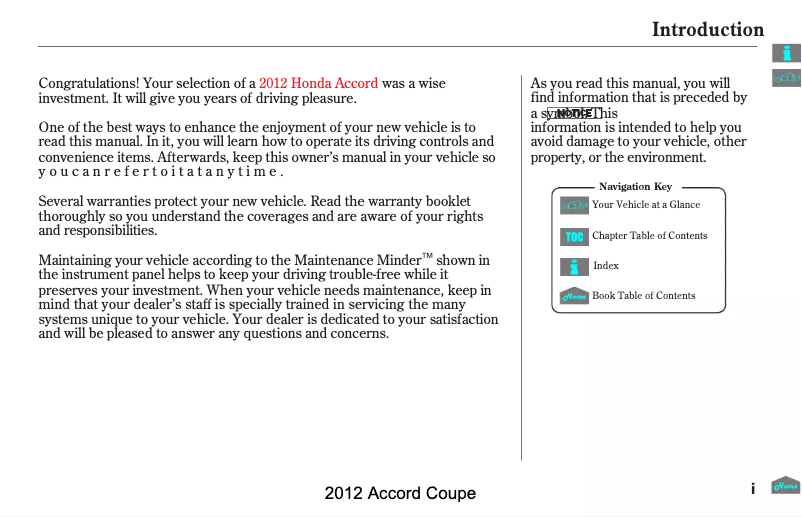 Page 1 of the manual User Manual Honda Accord Sedan (2012)