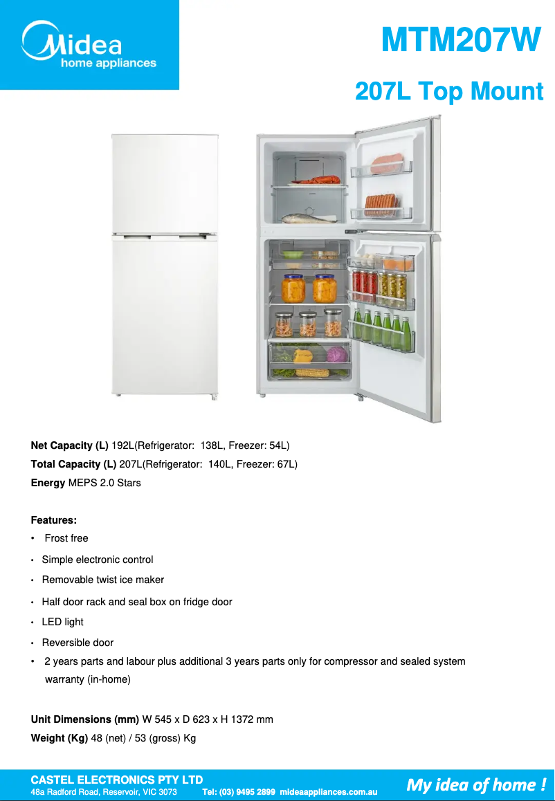 First page image of the manual for MTM207W