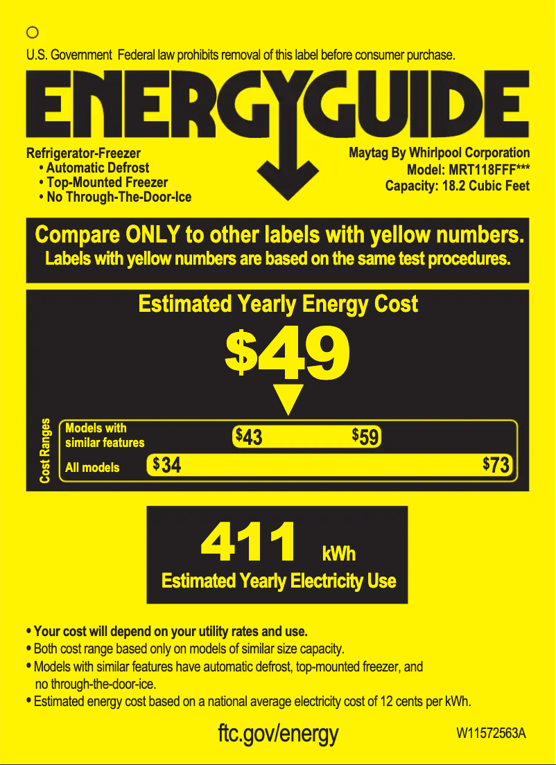 Page 1 of the manual Energy Label Maytag MRT118FFFE
