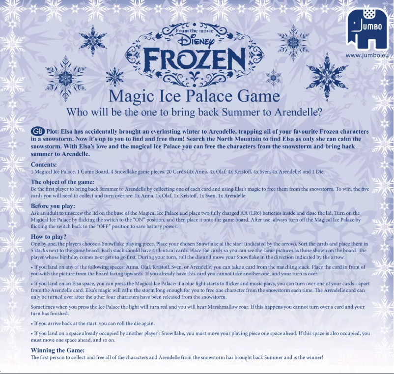 First page image of the manual for Disney Frozen Magic Ice Palace Game RU