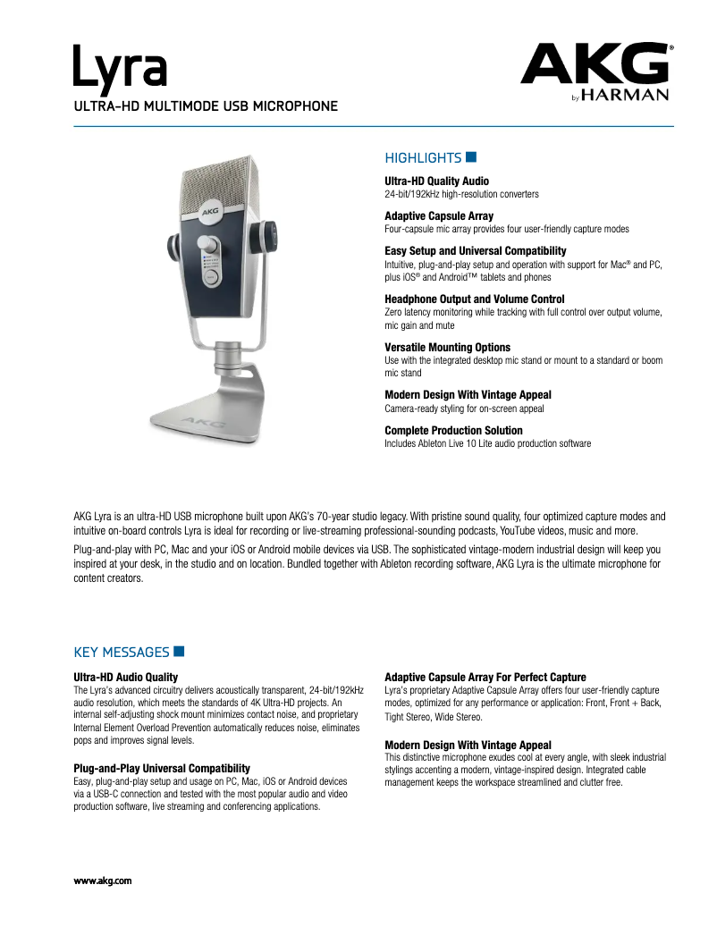 Page 1 of the manual Technical Sheet AKG Lyra