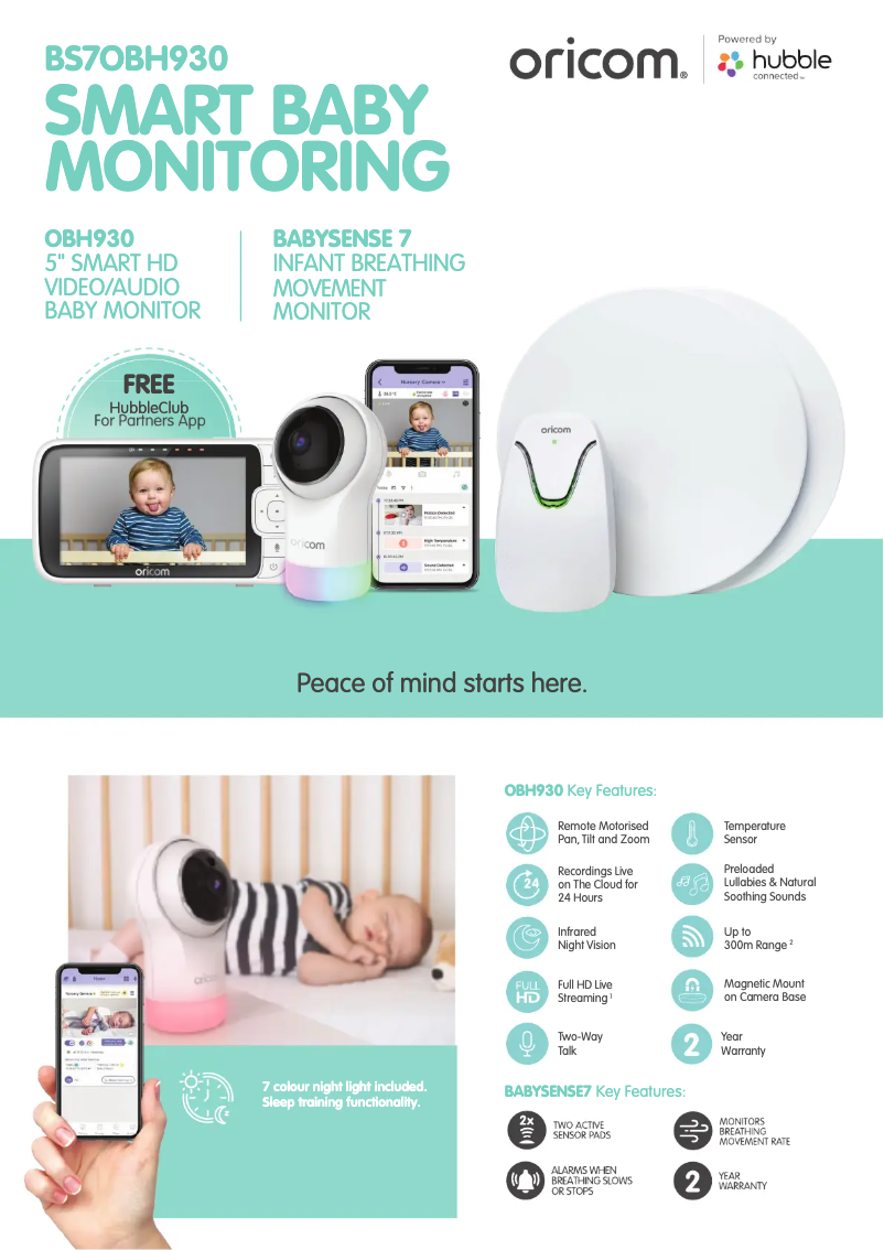 Page 1 de la notice Fiche technique Oricom Babysense 7 OBH930