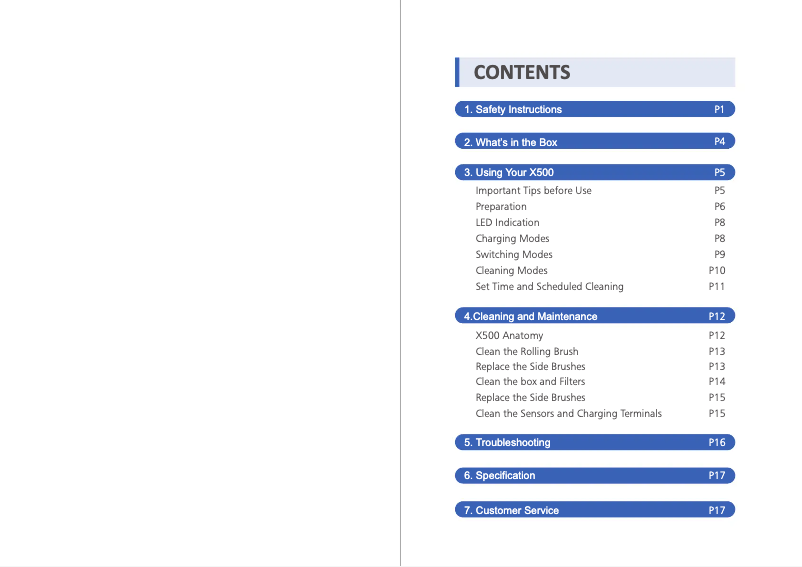 Page 1 of the manual User Manual Tesvor X500