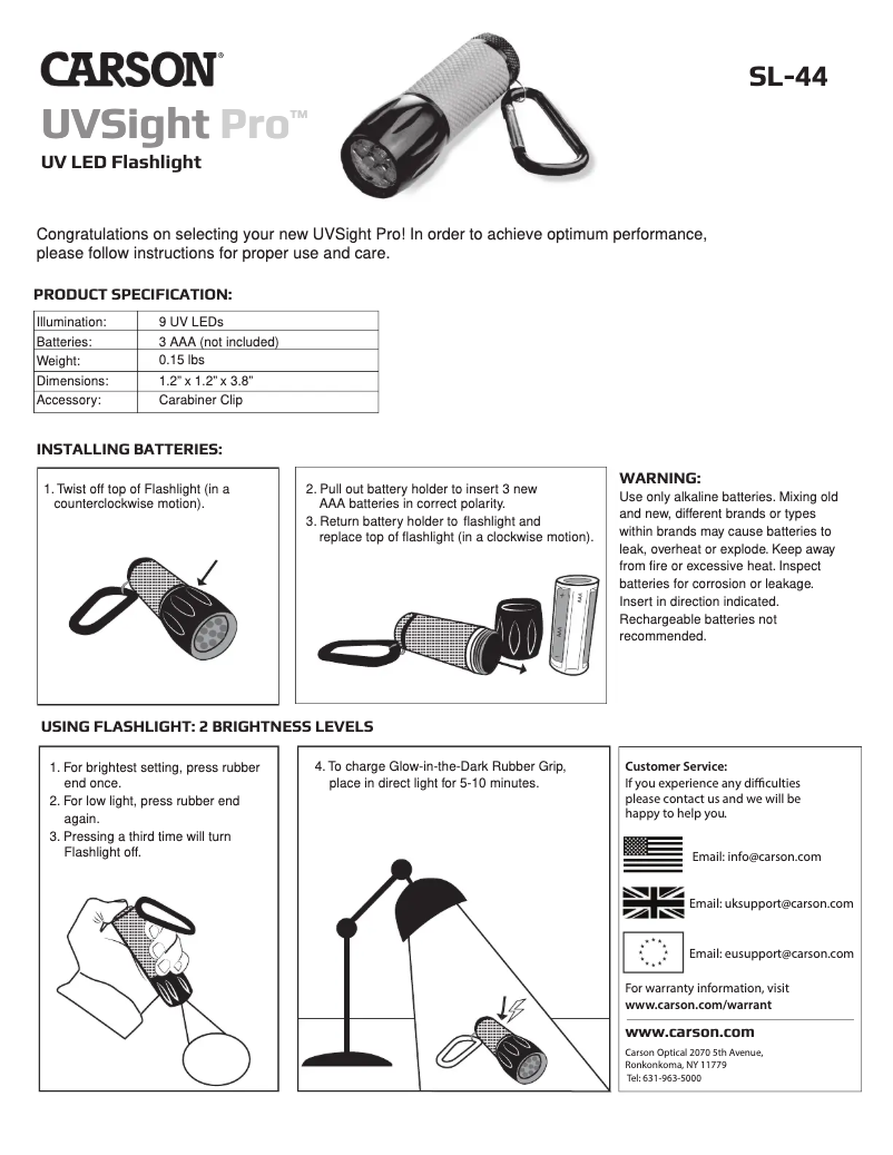 First page image of the manual for UVSight Pro SL-44