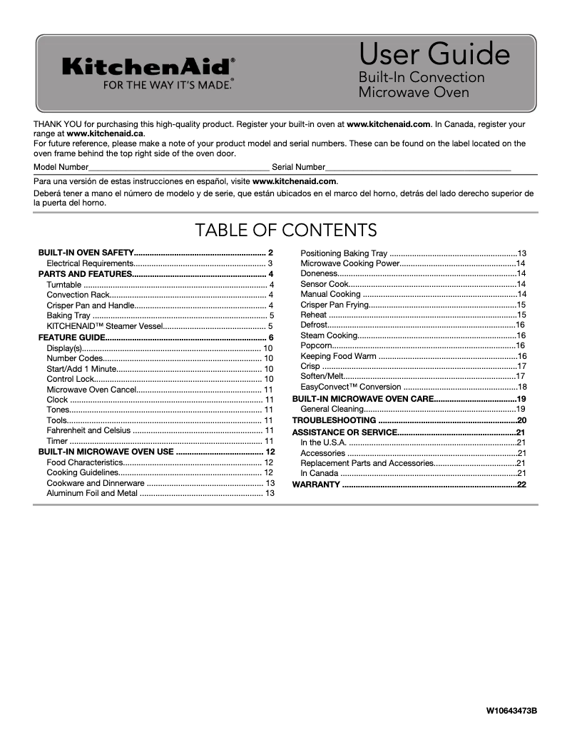 First page image of the manual for KMBP107ESS