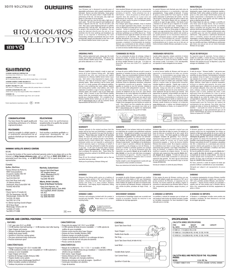 Page 1 of the manual User Manual Shimano Calcutta 100B