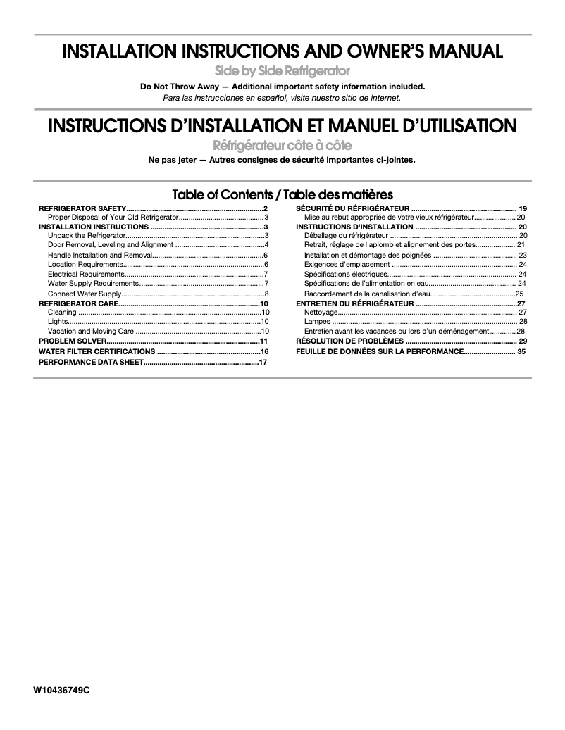 Page 1 of the manual Warranty Information Whirlpool WRS322FNAE