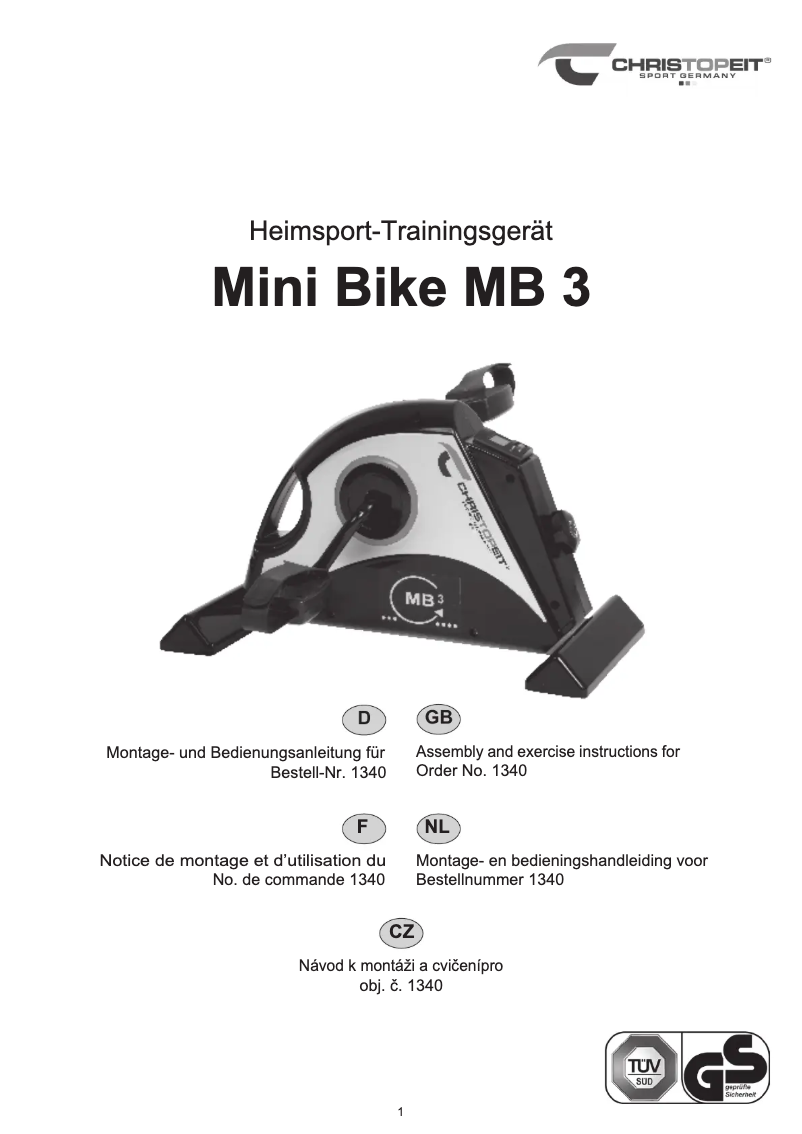 First page image of the manual for Mini Bike MB 3