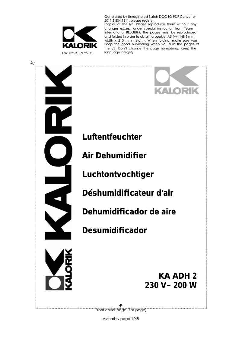 Image de la première page du manuel de l'appareil KA ADH 2