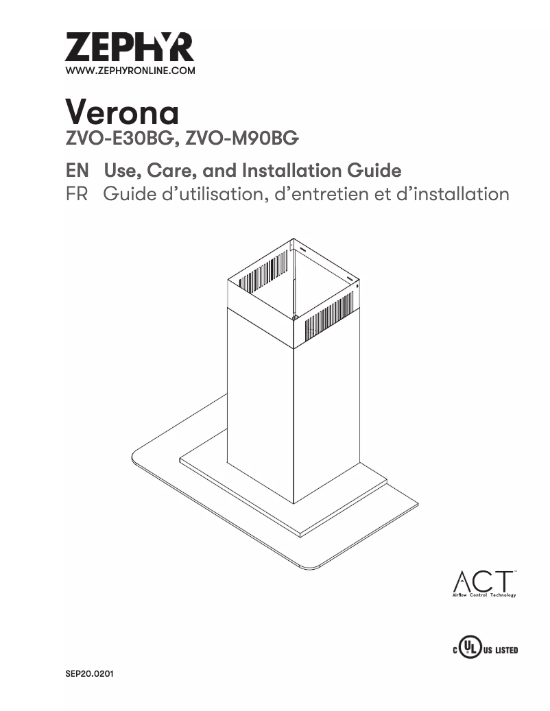 Page 1 of the manual User Manual Zephyr Verona ZVO-E30BG