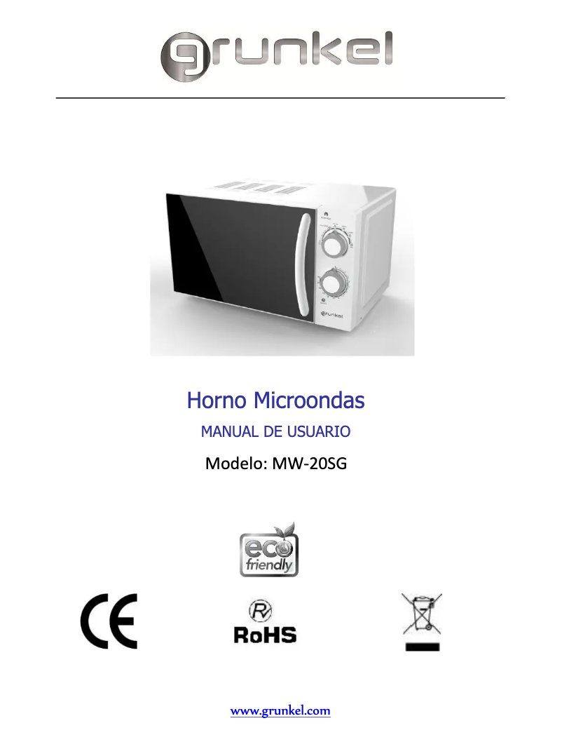 Page 1 of the manual User Manual Grunkel MW-20SG