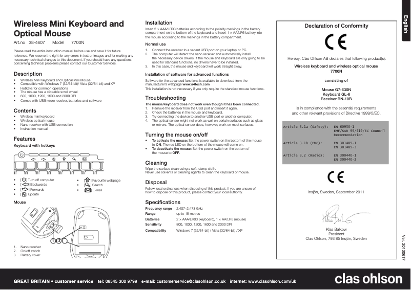 Page 1 of the manual User Manual A4Tech 7700N
