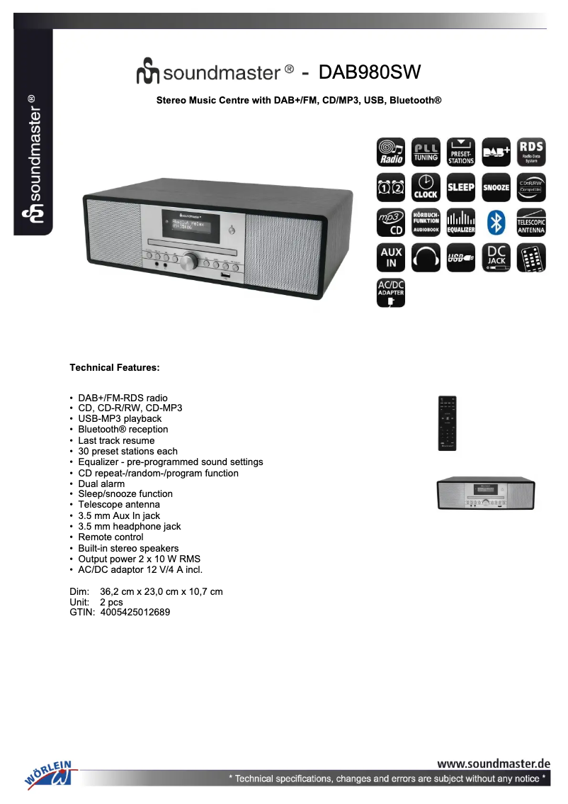 First page image of the manual for DAB980