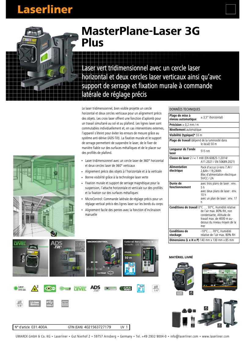First page image of the manual for MasterPlane-Laser 3G Plus
