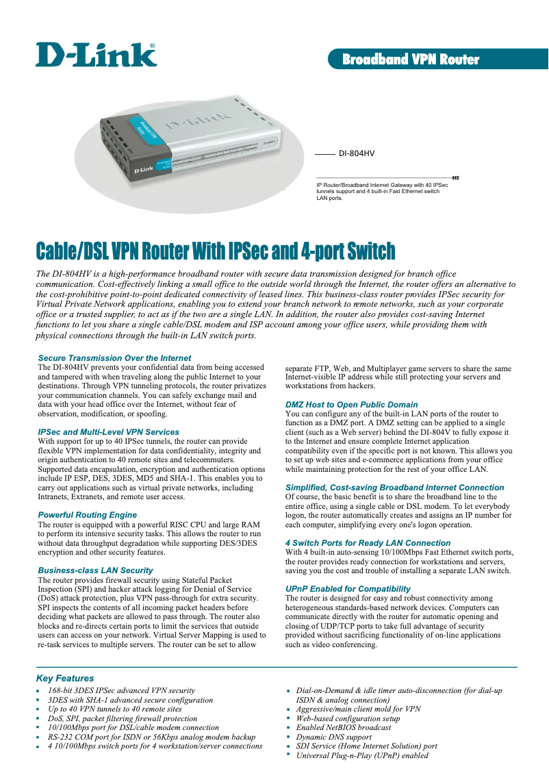 First page image of the manual for DI-804HV