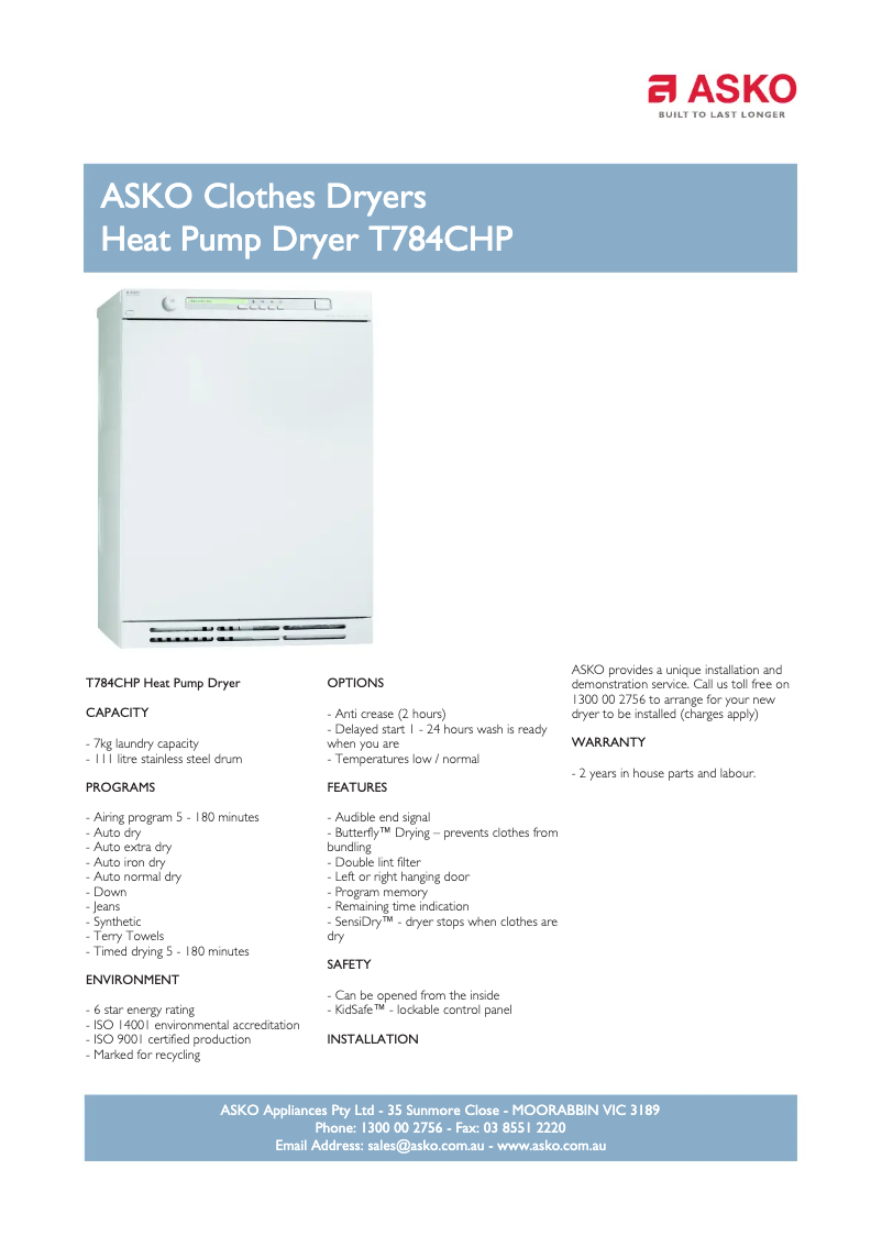 First page image of the manual for T784CHP