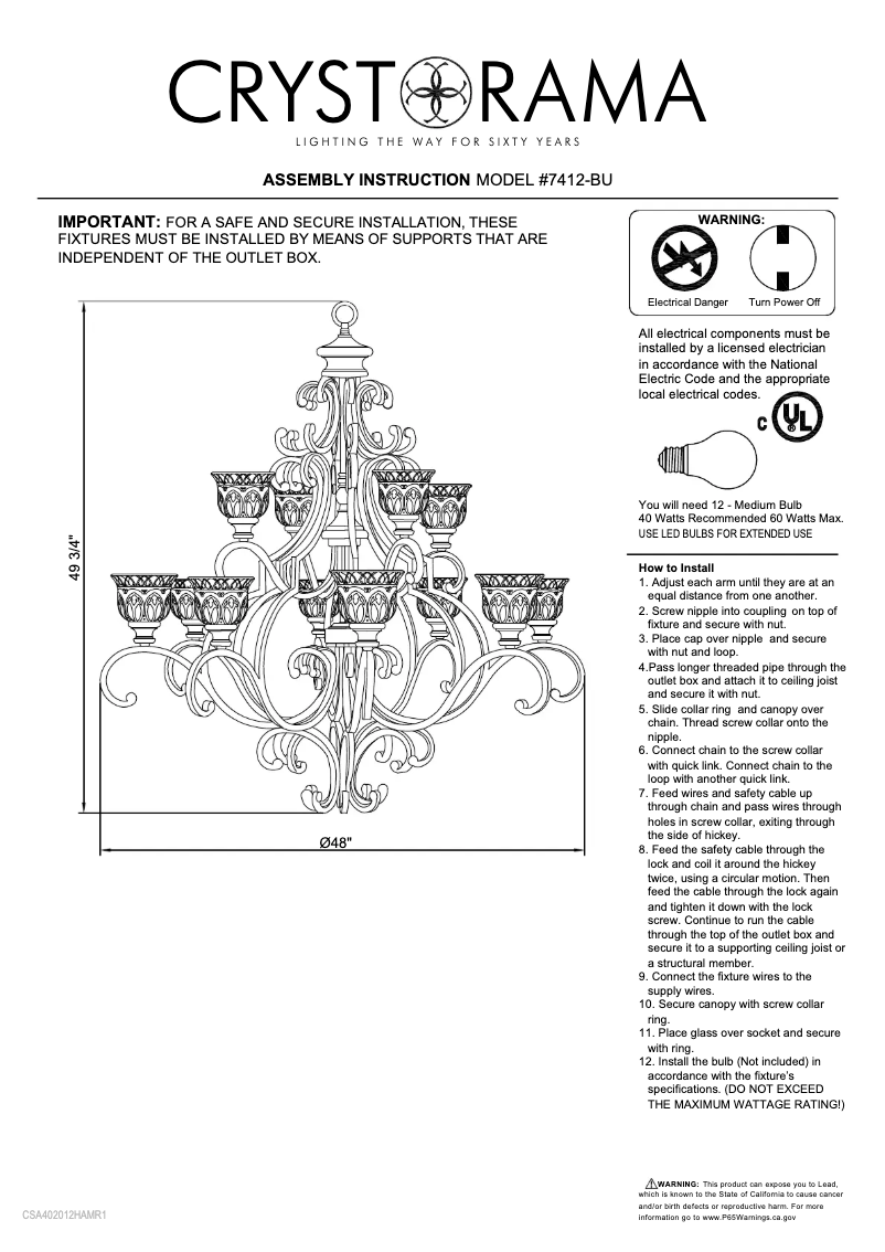 Page 1 of the manual User Manual Crystorama Norwalk 7412-BU