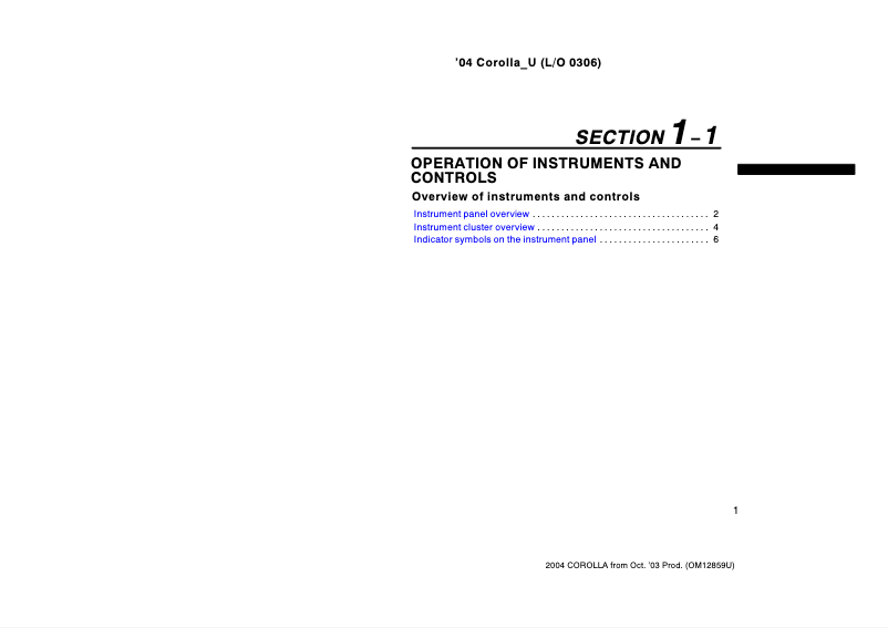 Page 1 of the manual User Manual Toyota Corolla (2004)