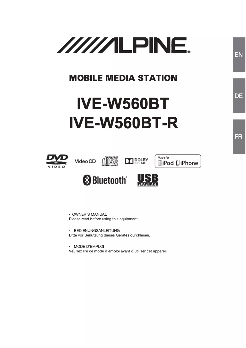 Page 1 of the manual User Manual Alpine IVE-W560BT