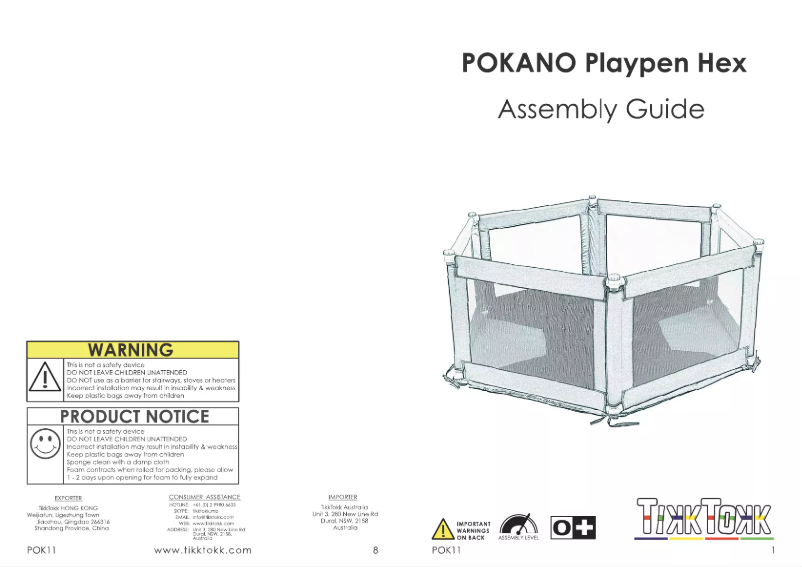 First page image of the manual for Pokano Playpen Hex