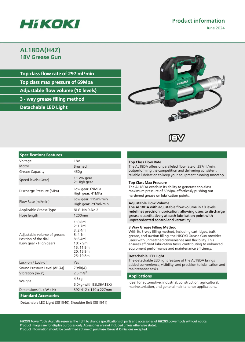 First page image of the manual for AL 18DA