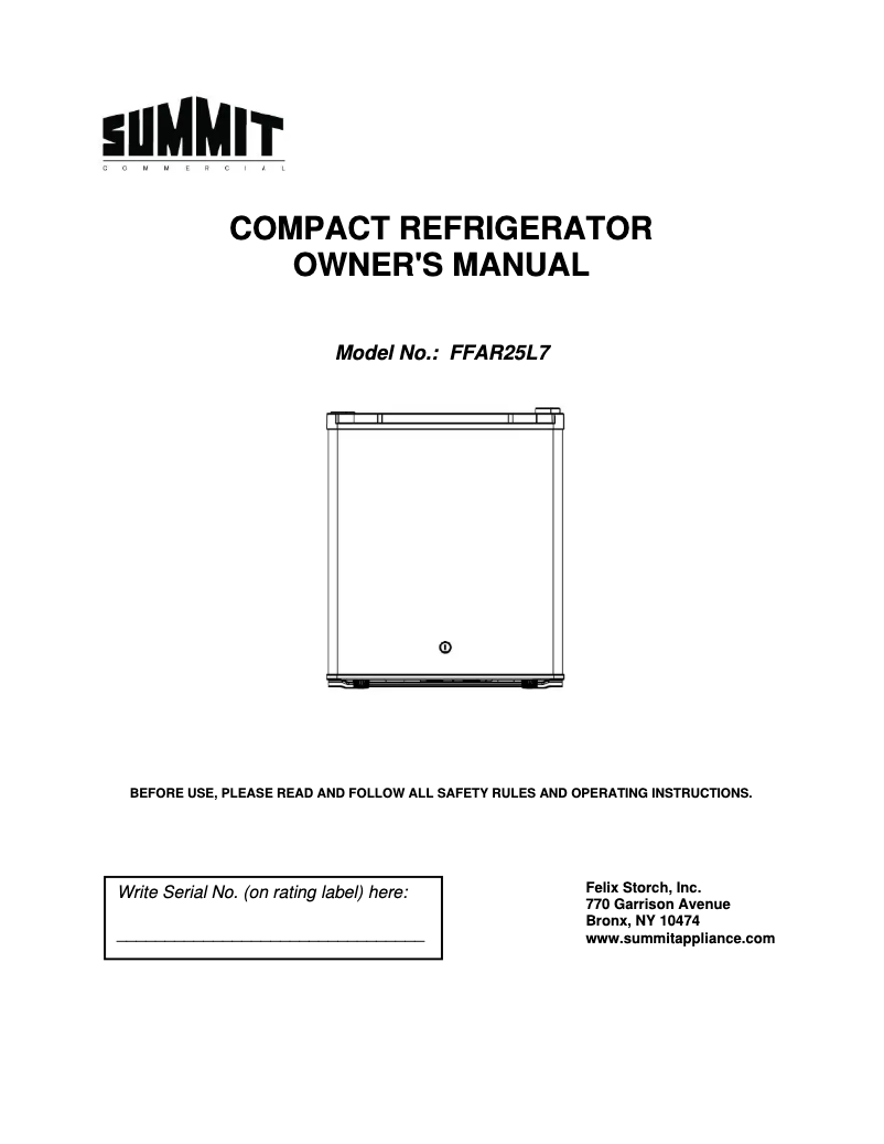 First page image of the manual for FFAR25L7