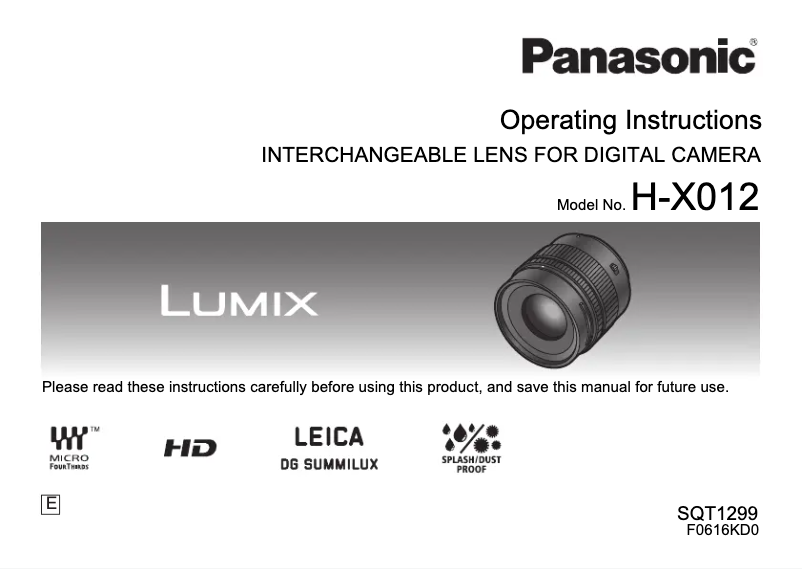 Page 1 of the manual User Manual Panasonic Lumix H-X012