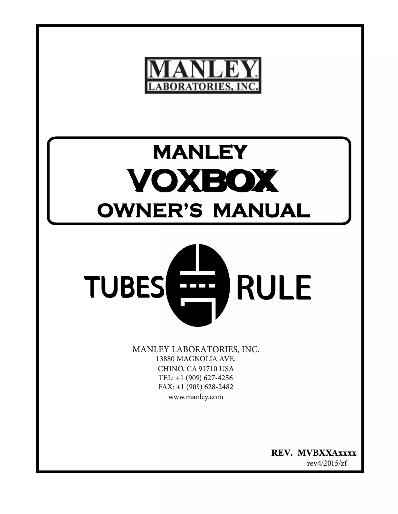 Page 1 of the manual User Manual Manley VOXBOX