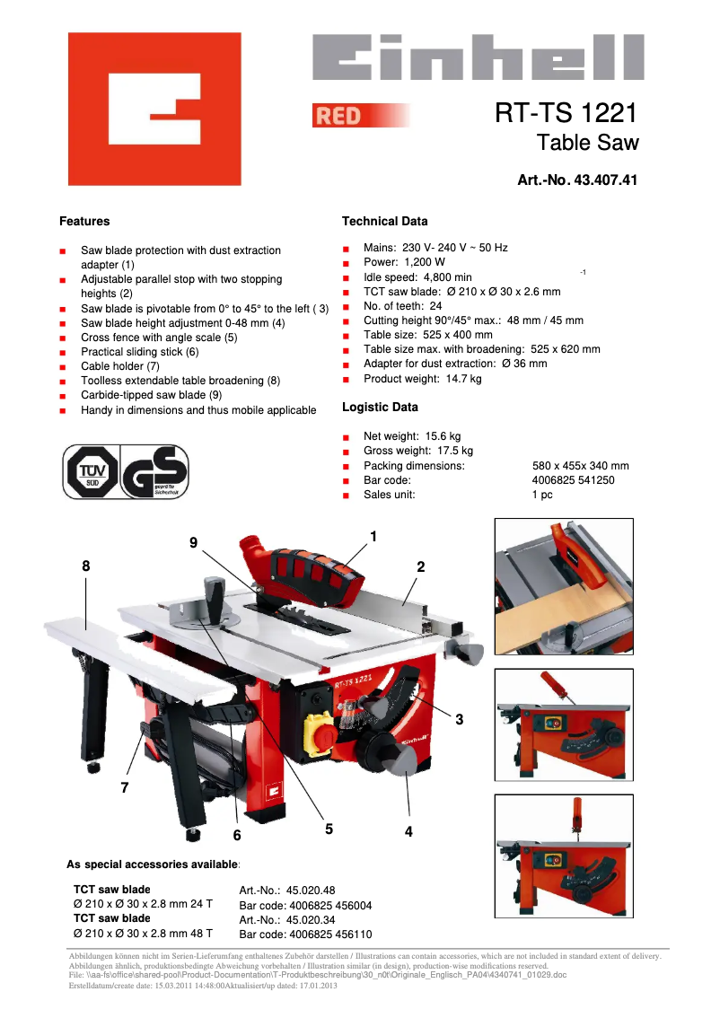 First page image of the manual for RT-TS 1221