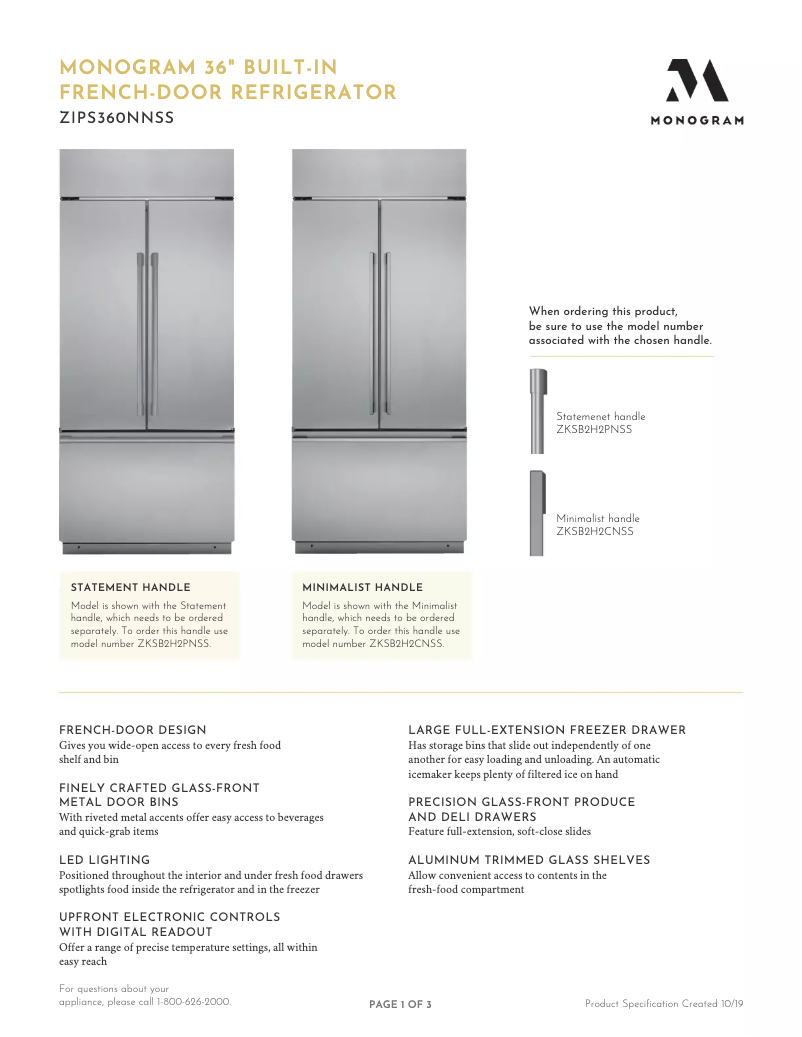 Page 1 of the manual Technical Sheet Monogram ZKSB2H2CNSS