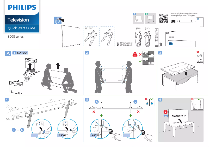 Page 1 of the manual Quick Start Guide Philips 65PUS8008