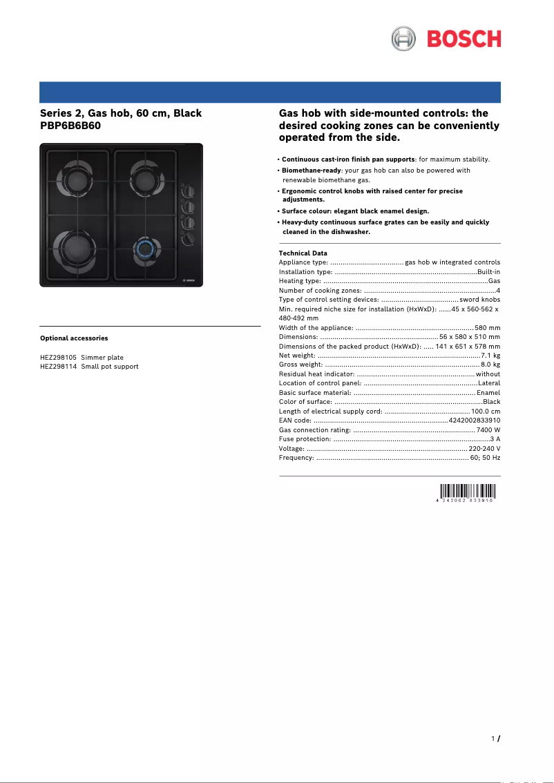 First page image of the manual for PBP6B6B60