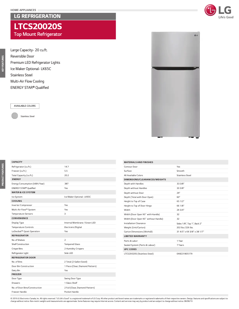 First page image of the manual for LTCS20020S