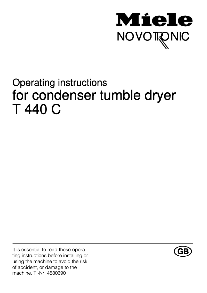 First page image of the manual for Novotronic T 440 C