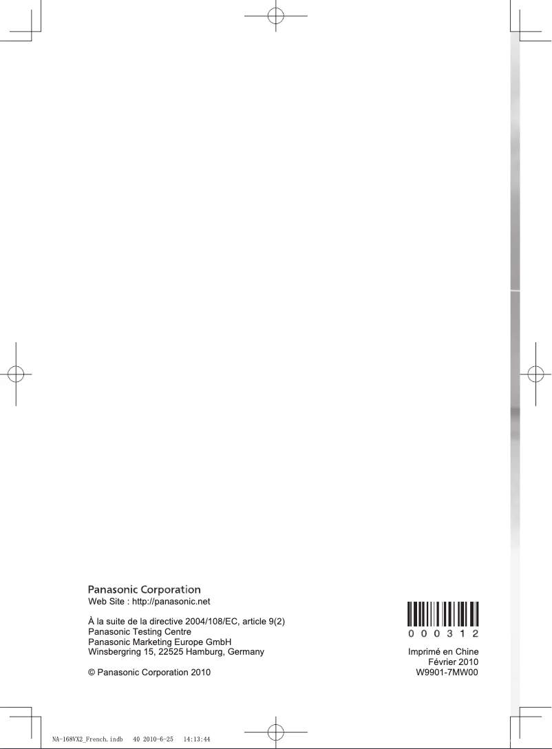 Page 1 of the manual User Manual Panasonic NA-168VG2