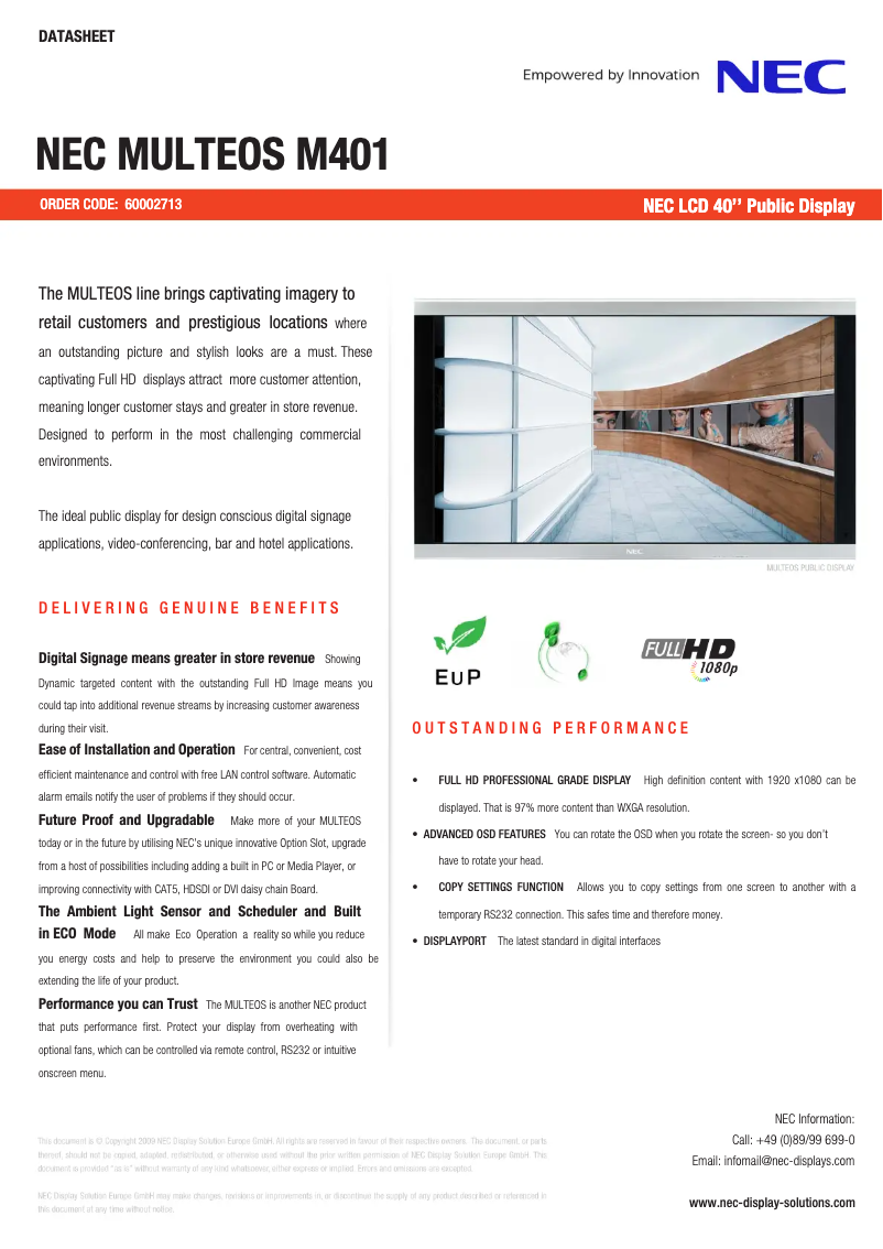 First page image of the manual for Multeos M401