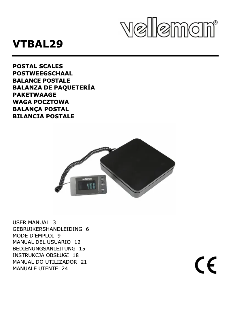 Page 1 of the manual User Manual Velleman VTBAL29