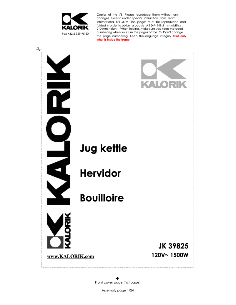Page 1 of the manual User Manual Kalorik JK-39825
