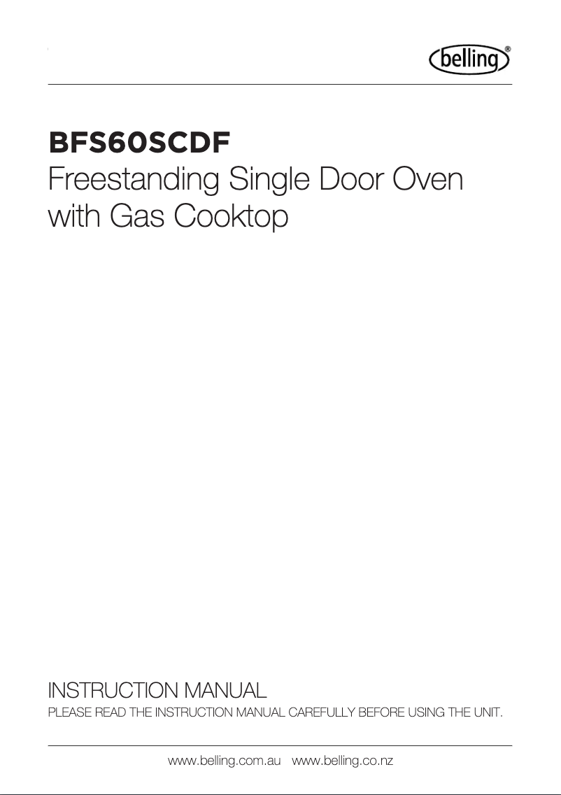 Page 1 of the manual User Manual Belling BFS60SCDF
