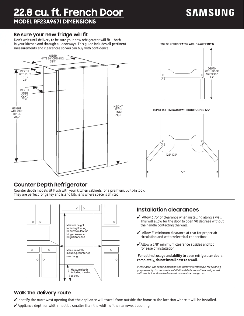 Page 1 of the manual Measuring Guide Samsung RF23A9671SR