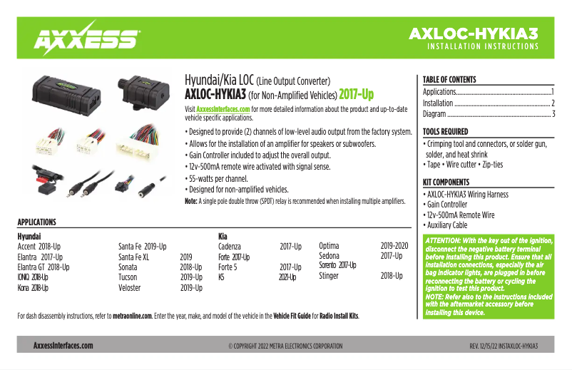 First page image of the manual for AXLOC-HYKIA3