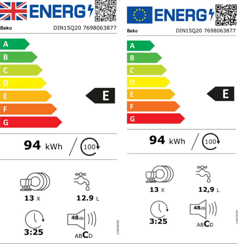 Page 1 of the manual Energy Label Beko DIN15Q20