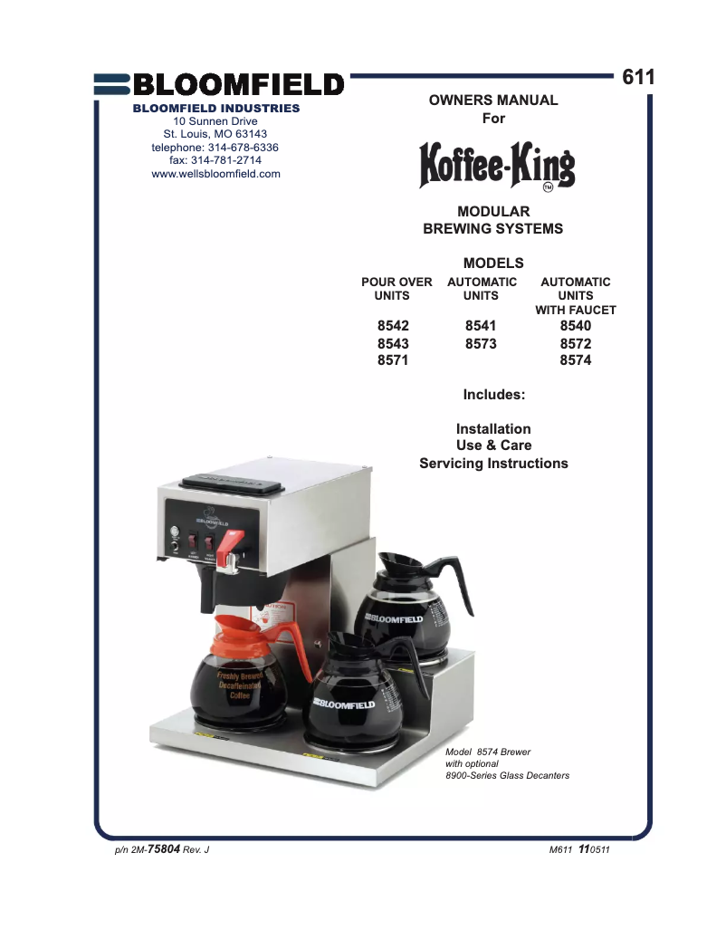 First page image of the manual for Koffee King 8572