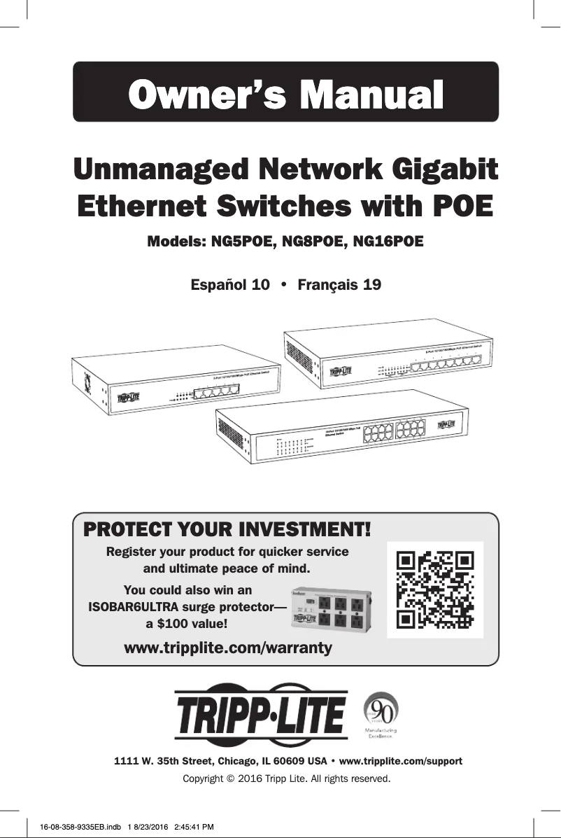 Page 1 de la notice Manuel utilisateur Tripp Lite NG8POE
