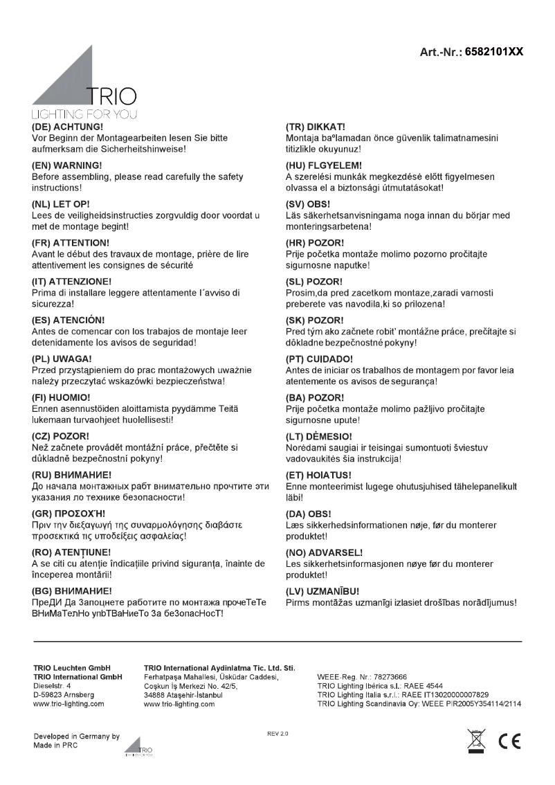 Page 1 of the manual User Manual Trio Lighting Livaro 658210131