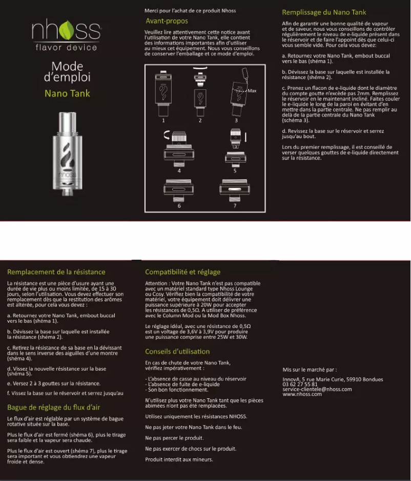 First page image of the manual for Nano Tank