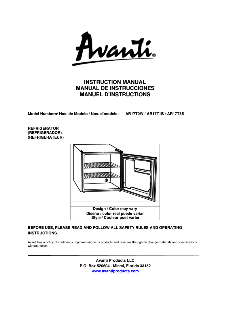 First page image of the manual for AR17T0W