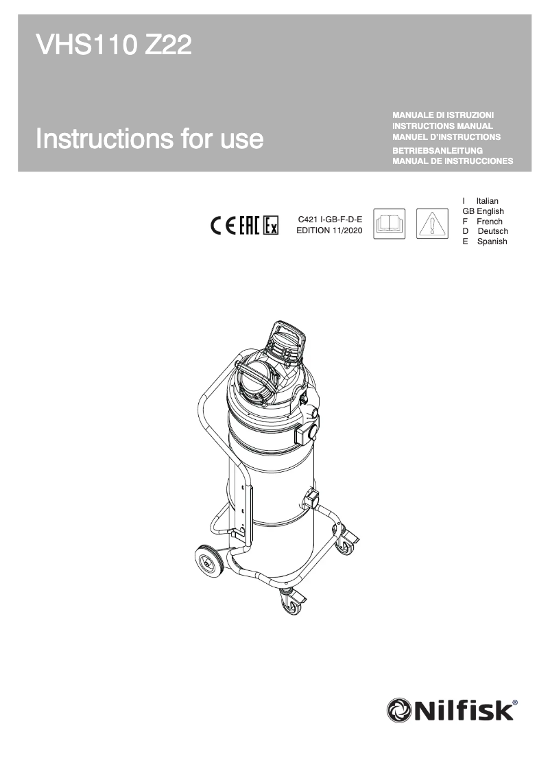 Page 1 of the manual User Manual Nilfisk VHS110 Z22